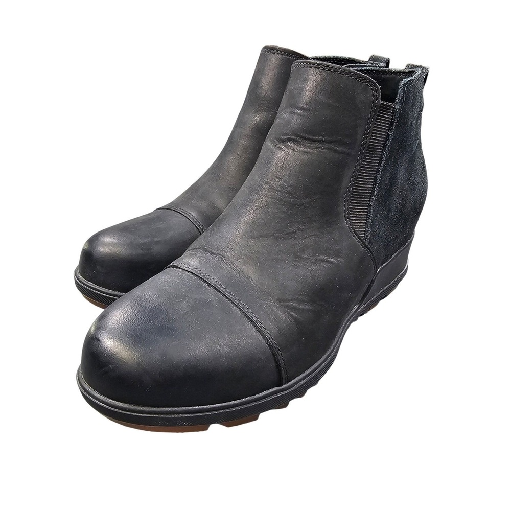 Sorel‎ Joan of Arctic Wedge Chelsea Boots Womens 9.5 Black Leather NL3816-010